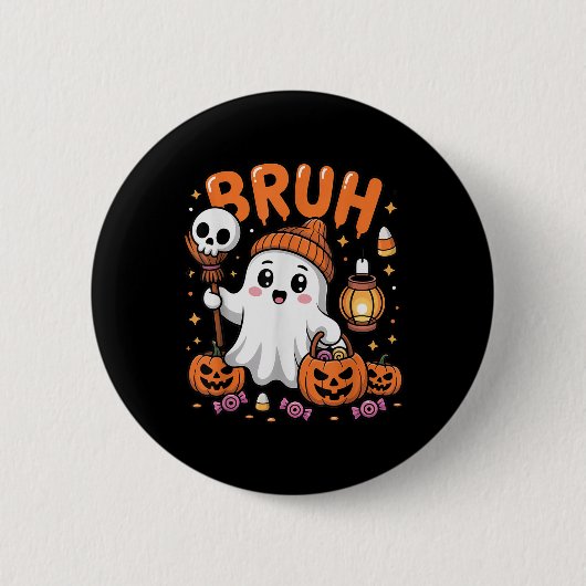 Badge Rond 5 Cm Bruh Ghost Halloween mignon Ghost Tricot Ou Traite (Devant)
