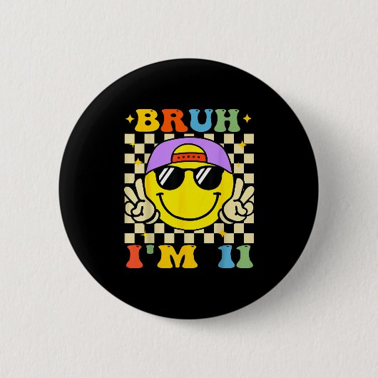 Badge Rond 5 Cm Bruh I'm 11 Years Old Purple Birthday Boys 11th Bi (Devant)