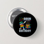 Badge Rond 5 Cm Bruh Son Anniversaire Maître Constructeur Blocs (Devant & derrière)