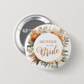 Badge Rond 5 Cm Brûlé Orange Chute Florale Mère De La Mariée (Devant & derrière)