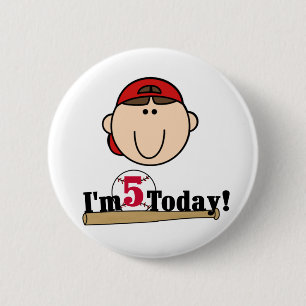 Badge Rond 5 Cm Brunette Boy Baseball 5e anniversaire
