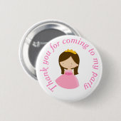 Badge Rond 5 Cm Brunette Cute Princesse et Dragon Anniversaire (Devant & derrière)