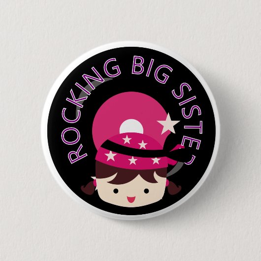 Badge Rond 5 Cm Brunette Rocking Big Sister (Devant)
