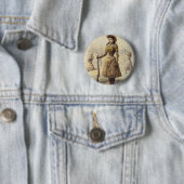 Badge Rond 5 Cm Buffalo Bill's Wild West Show avec Annie Oakley (En situation)