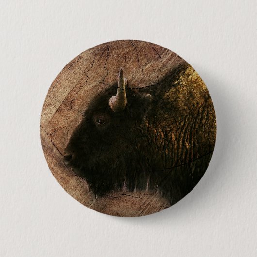 Badge Rond 5 Cm Buffalo de bison de bois (Devant)