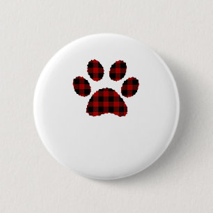 Badge Rond 5 Cm Buffalo Plaid Chien Empreinte de patte ou Amoureux