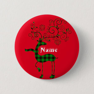 Badge Rond 5 Cm Buffalo Plaid Christmas Deer Thunder_Cove