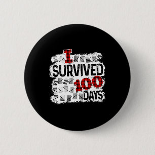 Badge Rond 5 Cm Buffalo Plaid I Survived 100 Jours D'Étudiant À L'