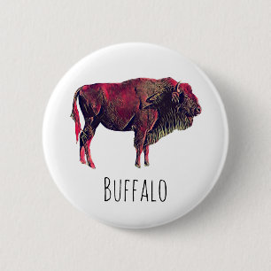 Badge Rond 5 Cm Buffalo Portrait Design pour bison ou animal sauva