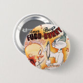 Badge Rond 5 Cm BUGS BUNNY™ et ELMER FUDD™ Musical (Devant & derrière)