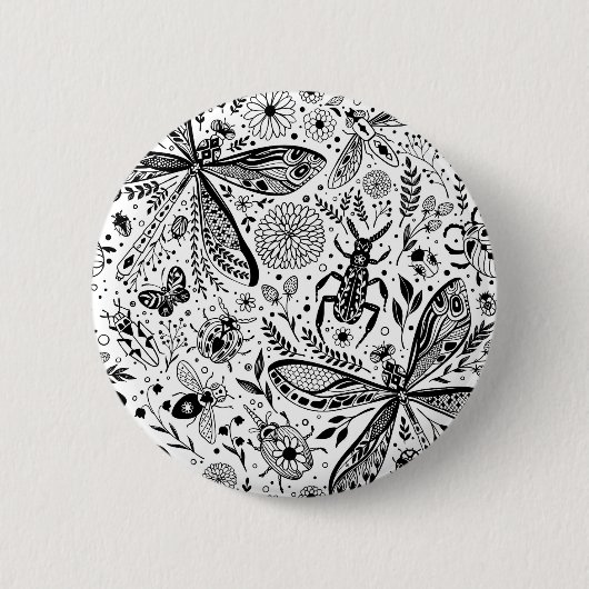 Badge Rond 5 Cm Bugs de Doodle sur bleu foncé (Devant)