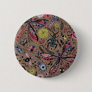 Badge Rond 5 Cm Bugs de Doodle sur mocha brown
