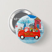 Badge Rond 5 Cm Bull Terrier Chien à Noël Livraison Camion neige (Devant & derrière)