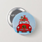 Badge Rond 5 Cm Bull Terrier Chien En Voiture Avec Le Père Noël (Devant & derrière)
