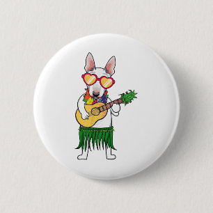Badge Rond 5 Cm Bull Terrier Costume hawaïen Jouer Ukulele Summ