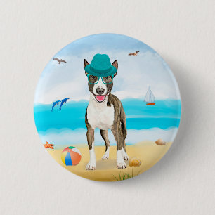 Badge Rond 5 Cm Bull Terrier Dog sur la plage