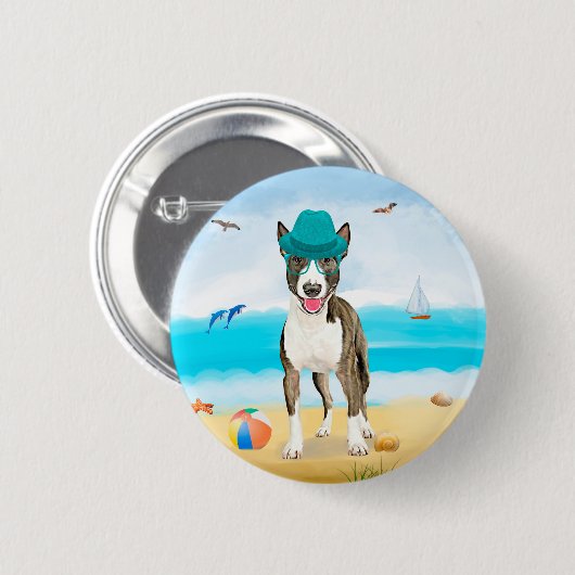 Badge Rond 5 Cm Bull Terrier Dog sur la plage (Devant & derrière)