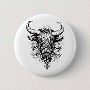 Badge Rond 5 Cm Bull Wild Animal Nature Illustration Art tatouage