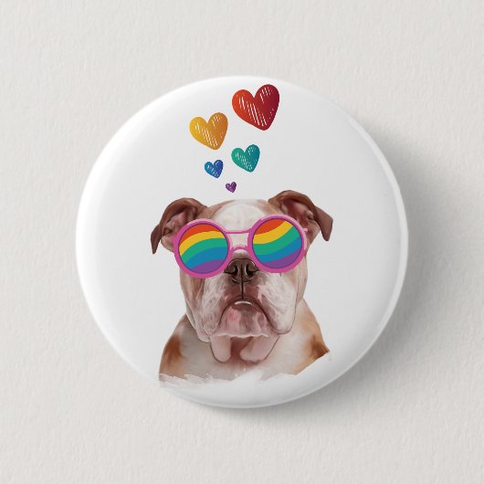 Badge Rond 5 Cm Bulldog anglais avec des coeurs Saint-Valentin (Devant)