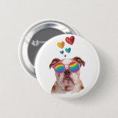 Badge Rond 5 Cm Bulldog anglais avec des coeurs Saint-Valentin (Devant & derrière)