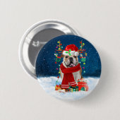 Badge Rond 5 Cm Bulldog anglais en neige avec cadeaux de Noël (Devant & derrière)