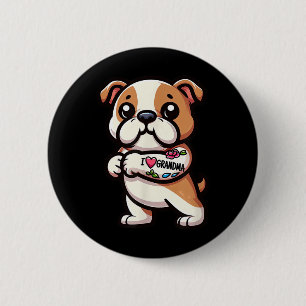 Badge Rond 5 Cm Bulldog anglais J'aime grand-mère drôle chien tato