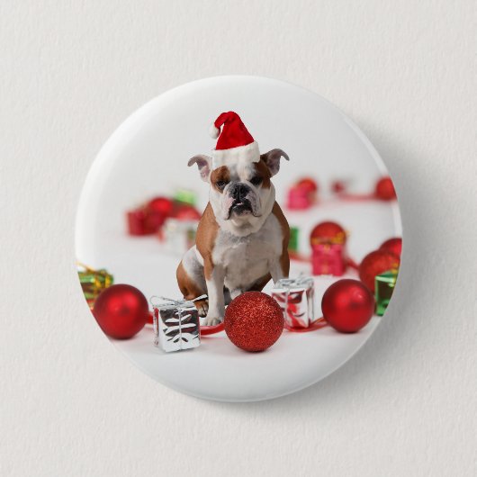 Badge Rond 5 Cm Bulldog boîte cadeau de Noël Ornements Red Santa C (Devant)