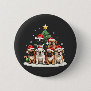 Badge Rond 5 Cm Bulldog Christmas Tree Santa Hat Puppy Amateurs