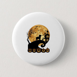 Badge Rond 5 Cm Bulldog français d'Halloween Lune Citrouilles effr