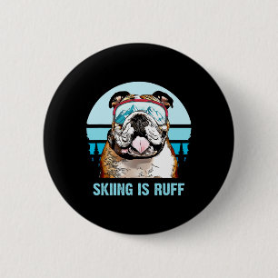 Badge Rond 5 Cm Bulldog Winter Ski Est Un Amoureux des chiens De S