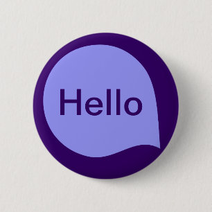 Badge Rond 5 Cm Bulle de mots - Bleu pastel sur violet profond
