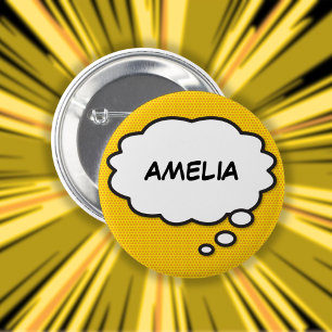 Badge Rond 5 Cm Bulle de pensée de nom personnalisée Livre de band