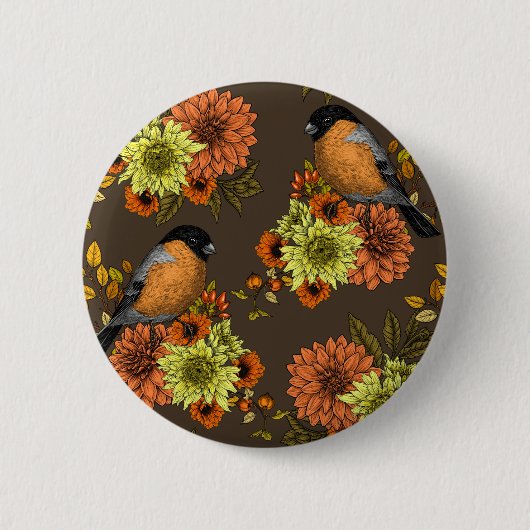 Badge Rond 5 Cm Bullfinch on autumn floral (Devant)