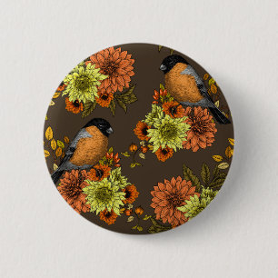 Badge Rond 5 Cm Bullfinch on autumn floral