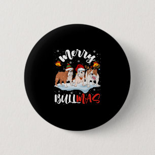 Badge Rond 5 Cm Bullmas Fun Père Noël Renne Elfe Bouledogue Noël
