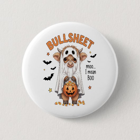 Badge Rond 5 Cm Bullsheet Highland Cow Funny Ghost (Devant)