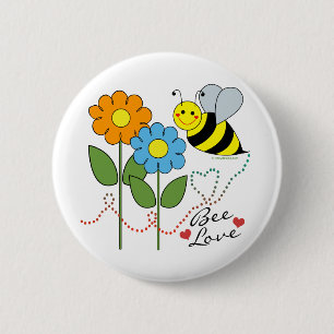 Badge Rond 5 Cm Bumble Abee Avec Fleurs Abee Aimer