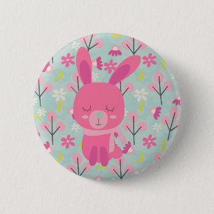 Badge Rond 5 Cm Bunnies et fleurs roses
