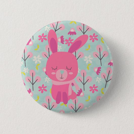 Badge Rond 5 Cm Bunnies et fleurs roses (Devant)