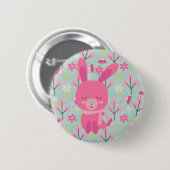 Badge Rond 5 Cm Bunnies et fleurs roses (Devant & derrière)