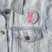 Badge Rond 5 Cm Bunnies et fleurs roses (En situation)
