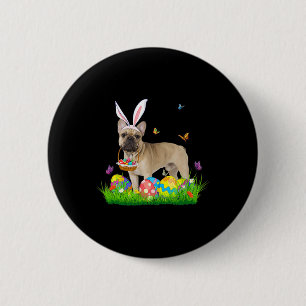 Badge Rond 5 Cm Bunny French Buldog avec panier d'oeufs Chasse de 