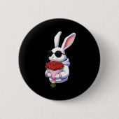 Badge Rond 5 Cm Bunny Hugging Valentine Flower Bunny  (Devant)
