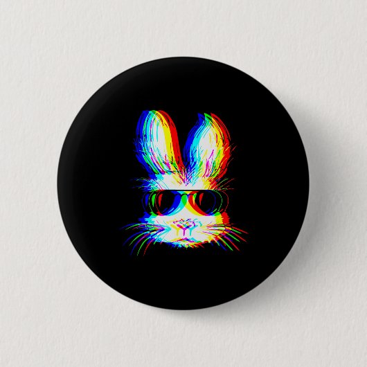 Badge Rond 5 Cm Bunny Trippy Varwave Easter Techno Rave Edm Music (Devant)