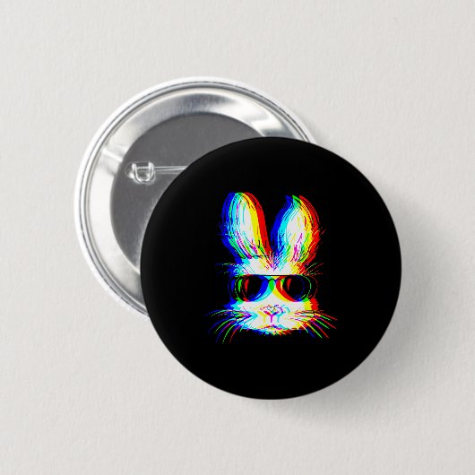 Badge Rond 5 Cm Bunny Trippy Varwave Easter Techno Rave Edm Music (Devant & derrière)