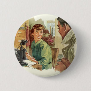 Badge Rond 5 Cm Bureau d'affaires vintage, PDG patron et secrétair