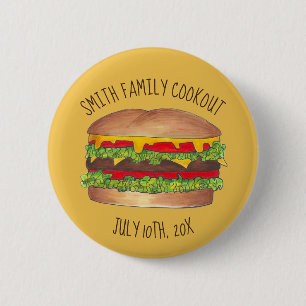 Badge Rond 5 Cm Burger Cheeseburger Reunion Pique-nique Cookout Pa
