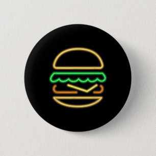 Badge Rond 5 Cm Burger Neon - Style D'Un Clic 80s Retro Neon Signa