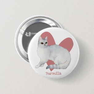 Badge Rond 5 Cm Burmilla Chat Aquarelle Kitty Pink Heart Button
