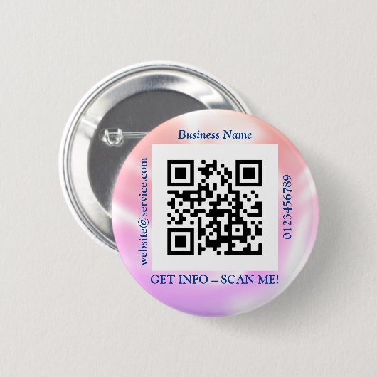 Badge Rond 5 Cm Bus QR Code. Nom Site Web Promo, Iridescente (Devant & derrière)